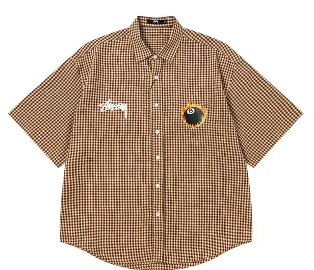 Stüssy Short-Sleeve Button-Up Shirt Gingham with 8-Ball Patch
