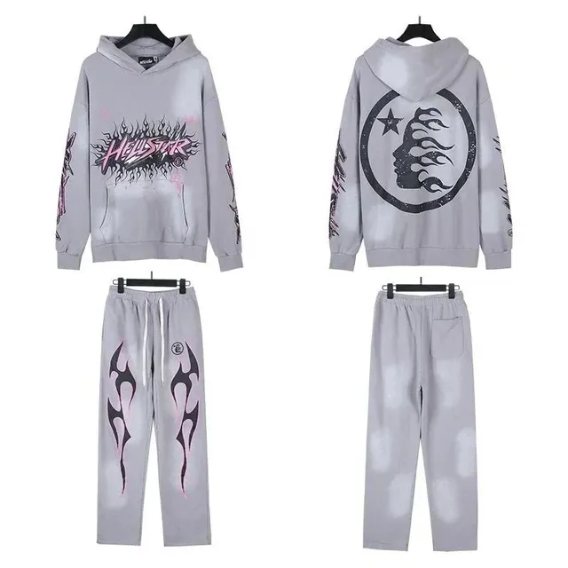 Hellstar Hoodie and Jogger Set Flame Graphic Tie-Dye
