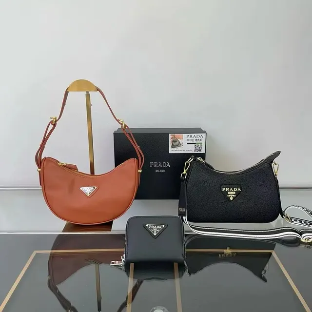 Prada Hobo Bag Calf Leather with Triangle Logo