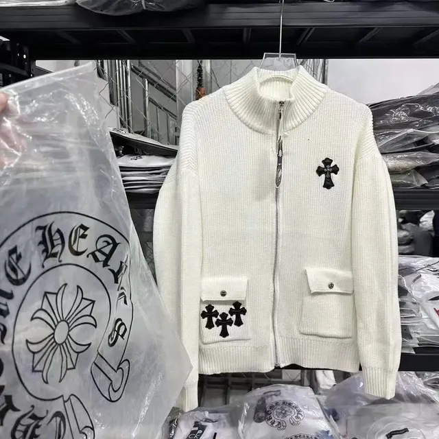 Chrome Hearts Zip-Up Knit Sweater Cross Embroidery