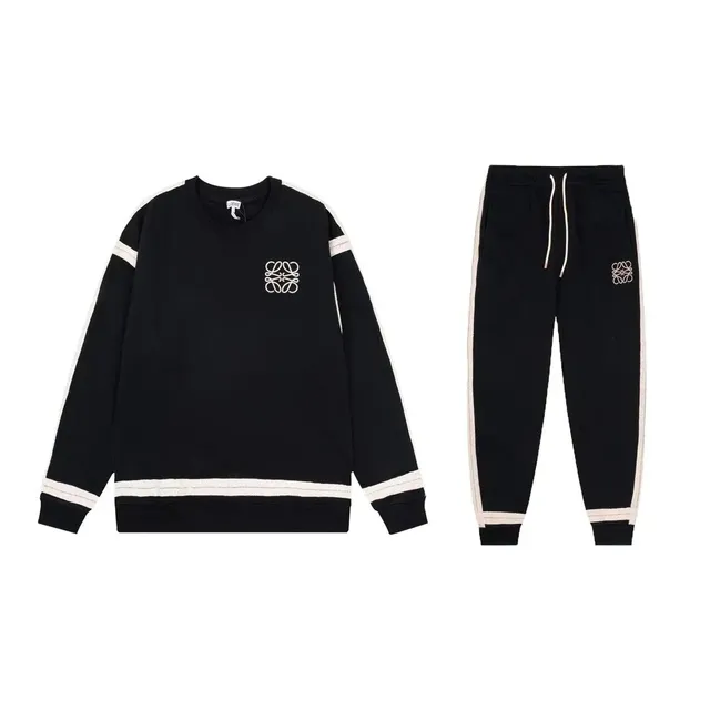 Loewe Logo Sweatshirt and Jogger Set Black with White Stripes