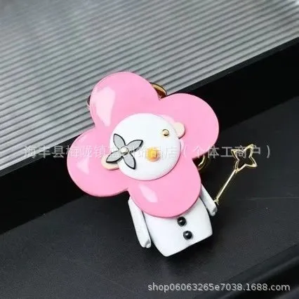 Swarovski Flower Charm Pendant Pink Enamel Flower with Crystal Detail