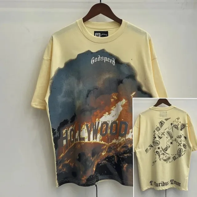 Godspeed Hollywood Fire Graphic Tee Burned Sign Print