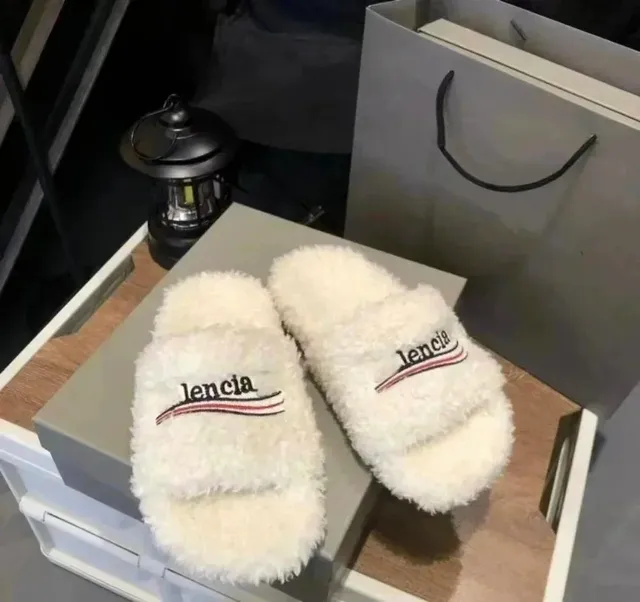 Balenciaga Fuzzy Slide Embroidered Logo