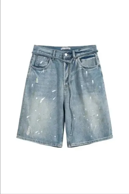 Denim Shorts Paint-Splatter Washed