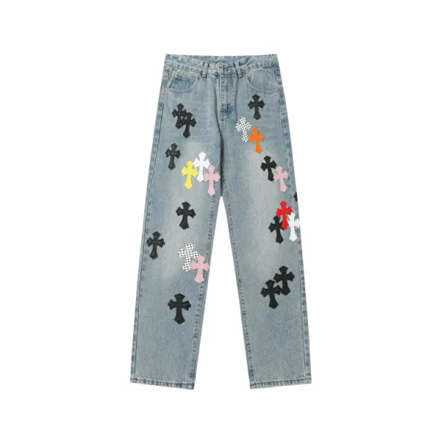 Chrome Hearts Cross Patch Jeans Multi-Color Cross Appliqué