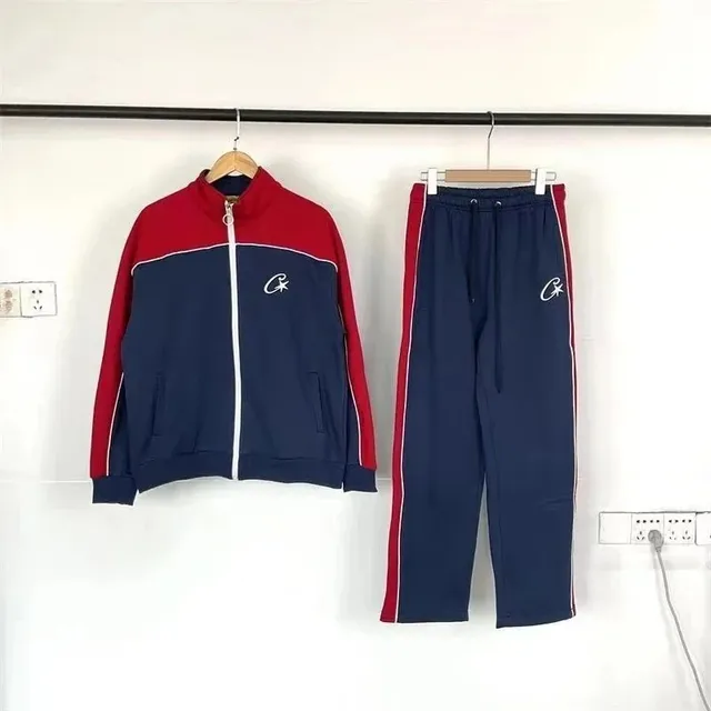 Corteiz Track Suit Navy Red Stripe