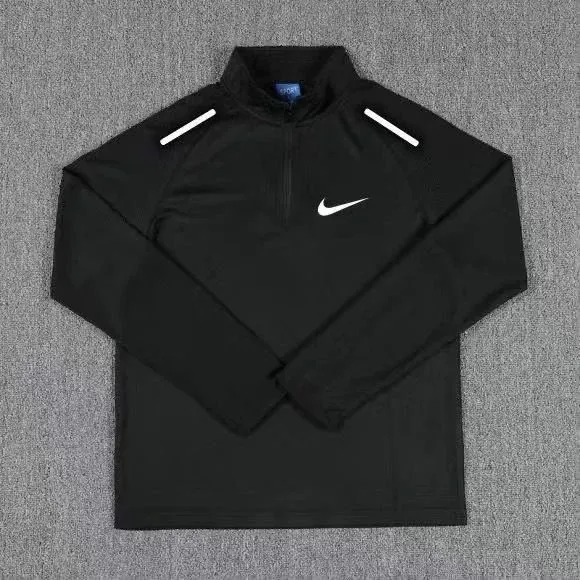 Nike Tech Fleece Half-Zip Black with White Swoosh and Reflective Stripes