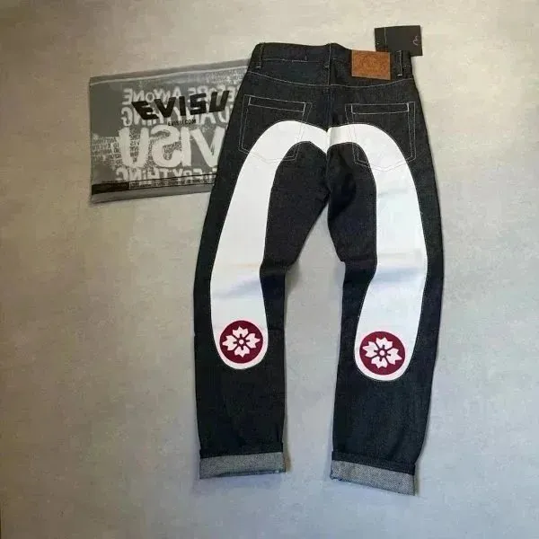 Evisu Flower Logo Jeans White Panel with Red Sakura