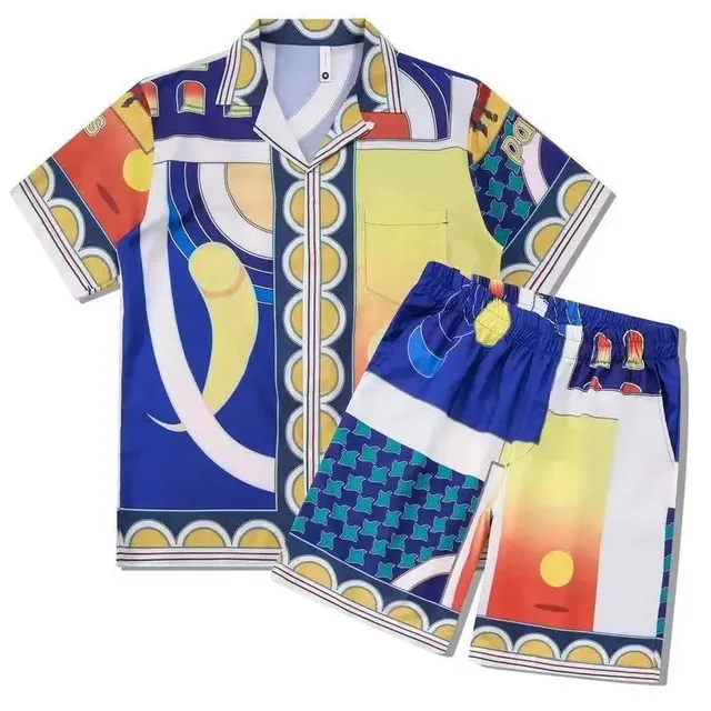 Balenciaga Printed Short-Sleeve Shirt and Shorts Set Abstract Graphic Print
