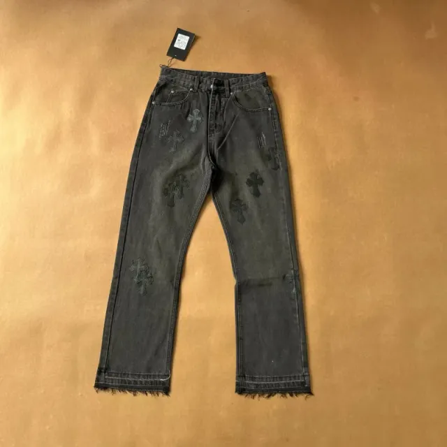 Chrome Hearts Cross Embroidered Jeans Black Distressed