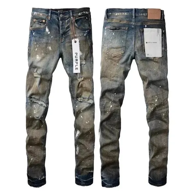 Purple Brand Distressed Slim Fit Jeans Paint Splatter Wash