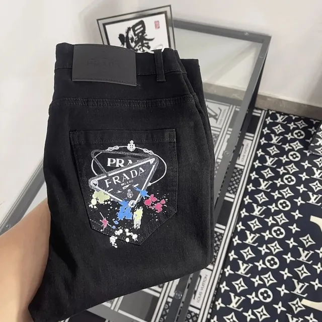 Prada Jeans Paint Splatter Logo Pocket