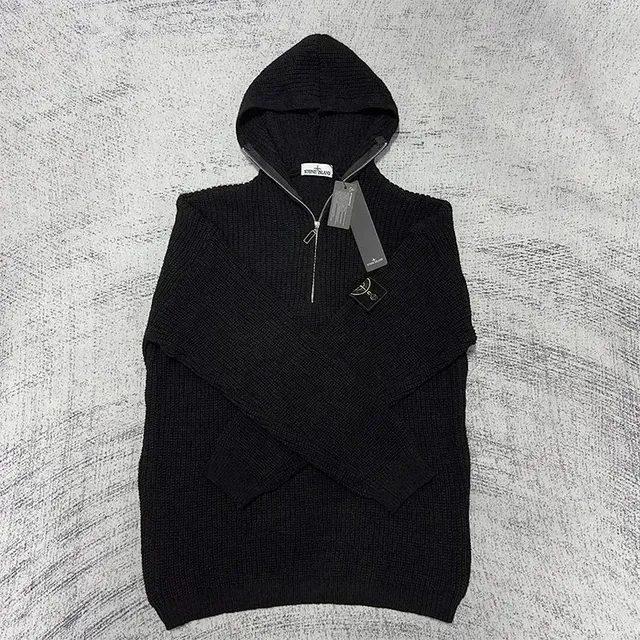Stone Island Half-Zip Hooded Sweater Ribbed Knit