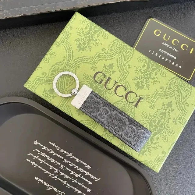 Gucci GG Marmont Keychain Black Webbing with Silver Hardware