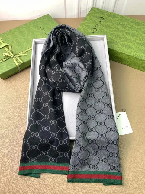 Gucci GG Knit Scarf Web Stripe Trim