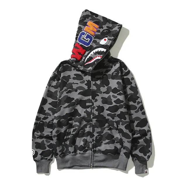 BAPE Shark Hooded Zip-Up Grey Camo
