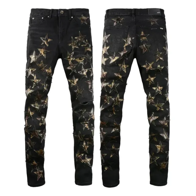 Amiri Star Patch Jeans Metallic Star Appliqué