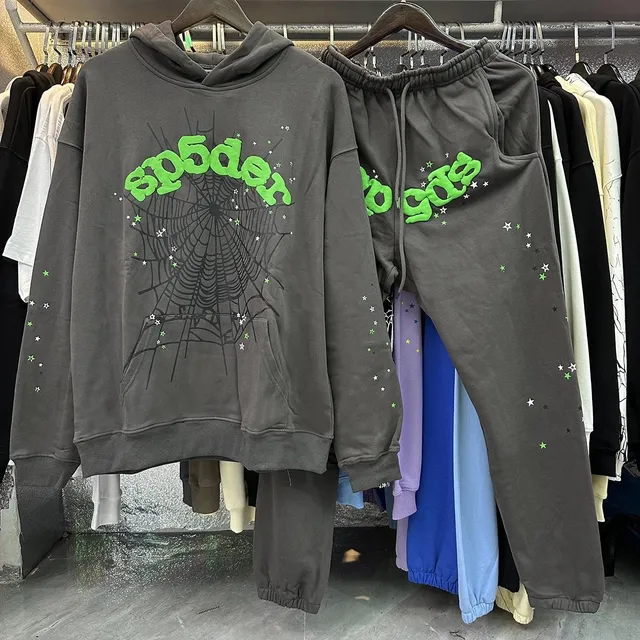 Broken Planet Spider Web Hoodie and Joggers Set Neon Green Spider Logo