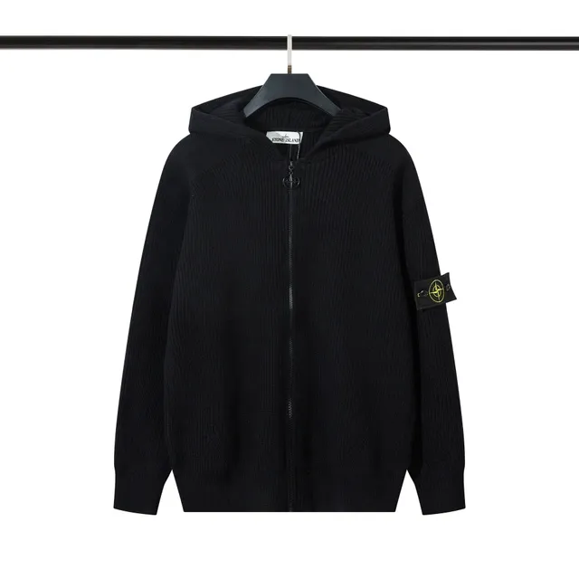 Stone Island Zip-Up Hooded Sweater Black