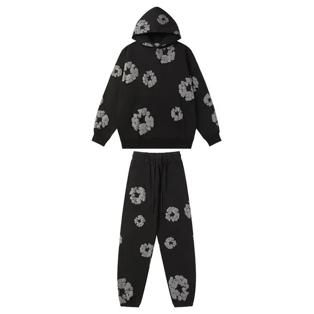 Gallery Dept. Floral Print Hoodie and Joggers Set Black with Grey Floral Motif