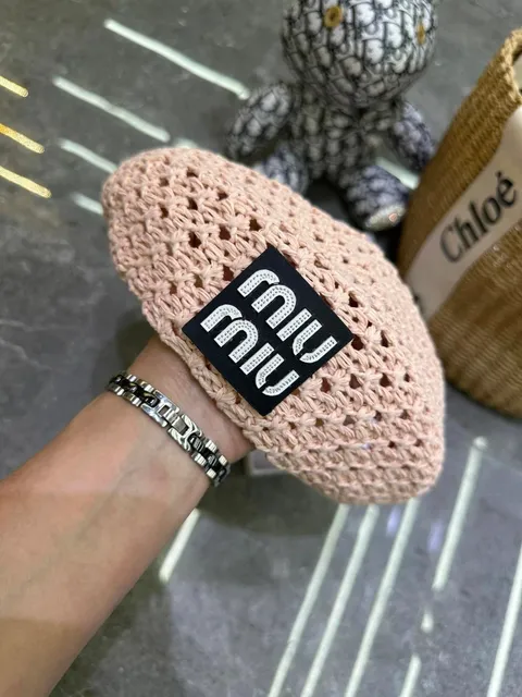 Miu Miu Crochet Beret Logo Patch