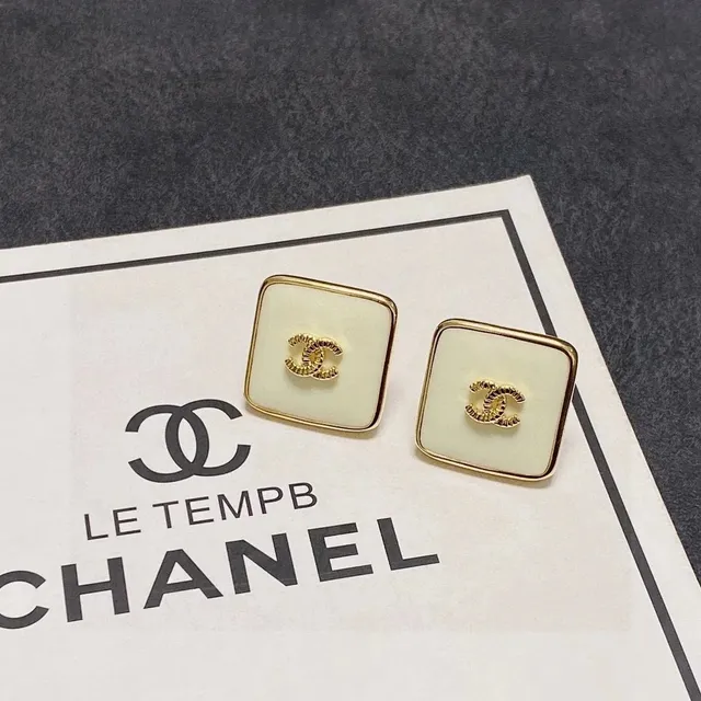 Chanel Square Stud Earrings Pearlized Resin CC