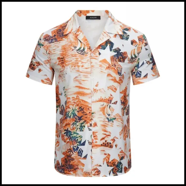 Amiri Short-Sleeve Button-Up Shirt Tropical Print with Stars