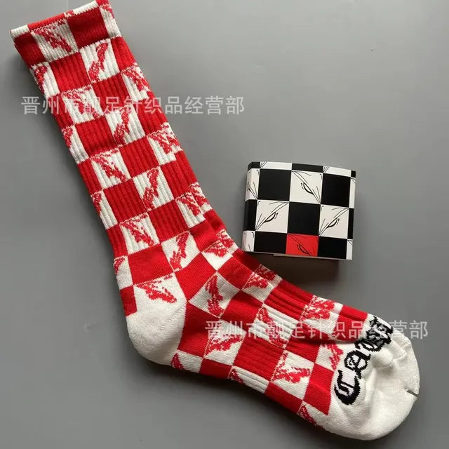 Chrome Hearts Checkered Crew Sock Red and White Checkerboard