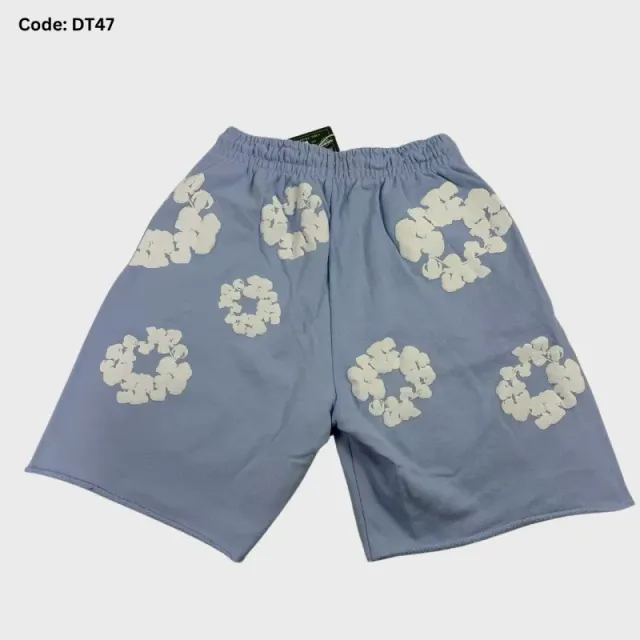 Denim Tears Floral Appliqué Shorts Light Blue with White Floral Motifs