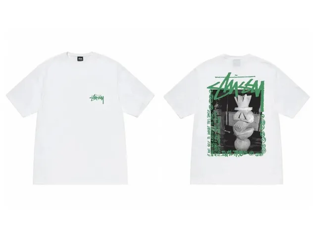 Stüssy Graphic Tee Green Logo and Print