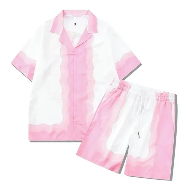 Short-Sleeve Shirt and Shorts Set Wavy Pink Gradient