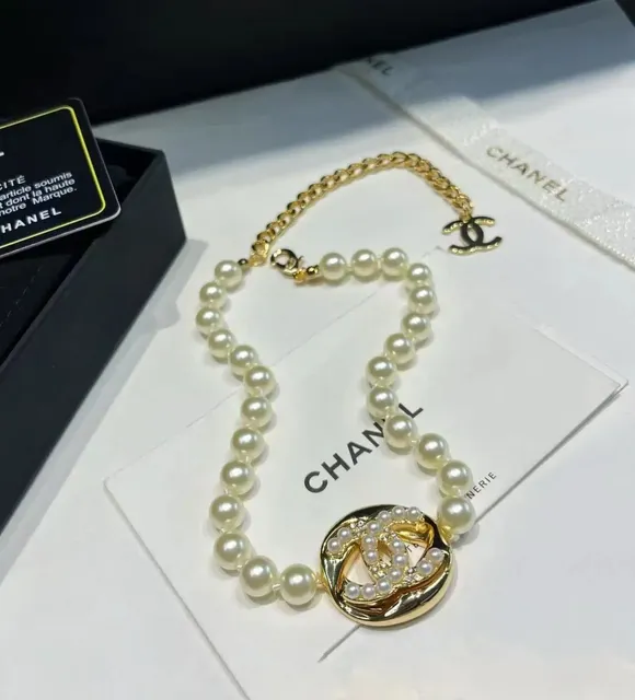 Chanel Pearl Necklace CC Logo Pendant