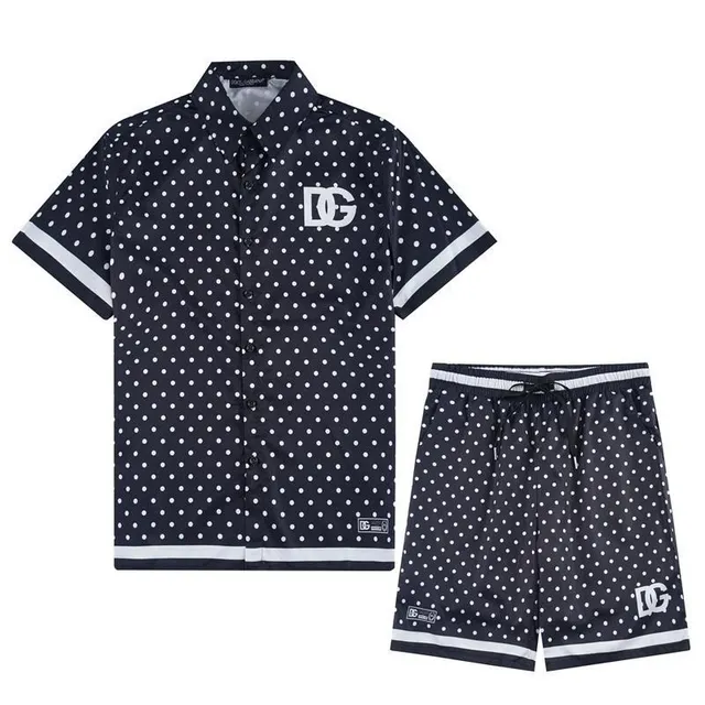 Dolce & Gabbana Polka Dot Shirt and Shorts Set Navy with White Dots