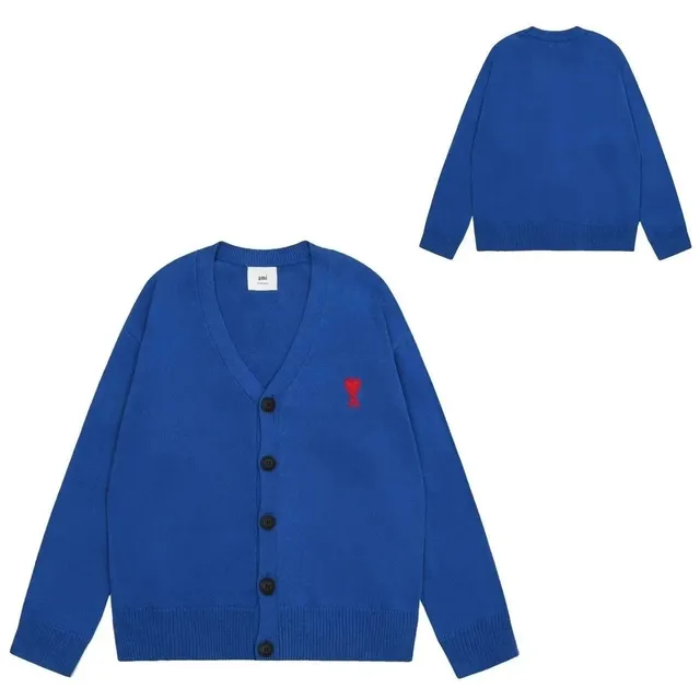 AMI Paris V-Neck Cardigan Red Heart Logo
