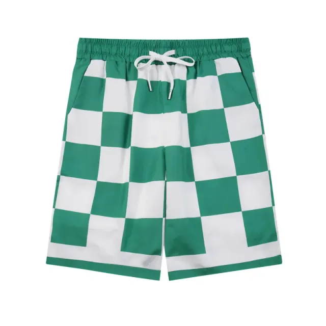 Casablanca Checkered Shorts Green and White Checkerboard