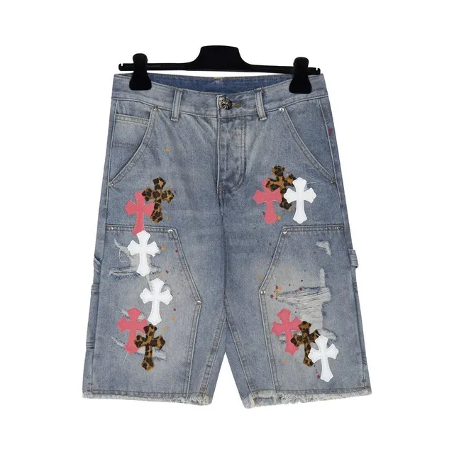 Chrome Hearts Denim Shorts Cross Patch & Leopard Print