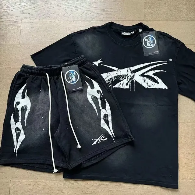 Hellstar Graphic Tee & Shorts Set Flame Print
