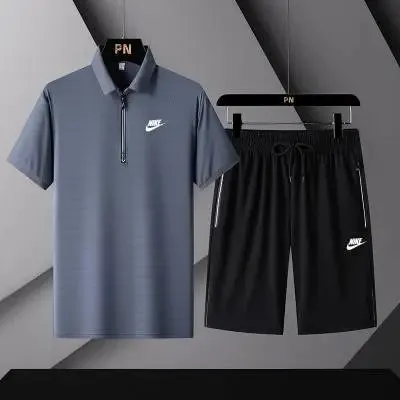 Nike Polo and Shorts Set Grey/Black