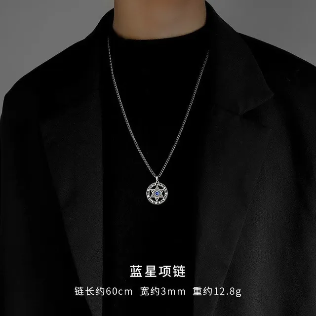Chrome Hearts Star of David Pendant Necklace Blue Stone Center