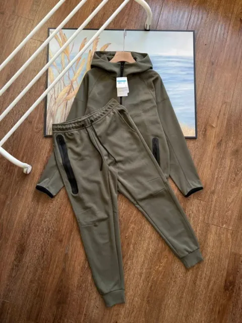 Nike Tech Fleece Hoodie and Joggers Olive Green with Black Accents