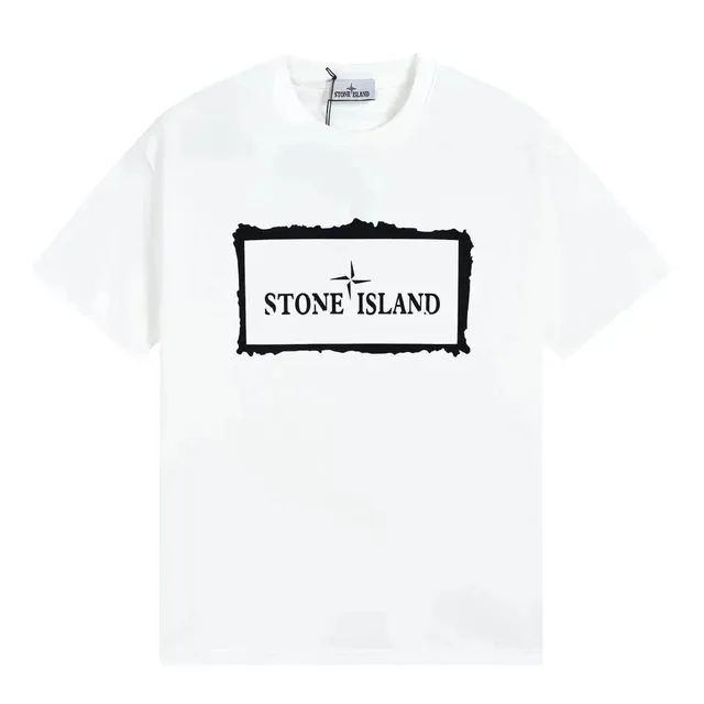 Stone Island Logo T-Shirt Ripped Border Print
