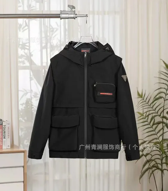 Prada Hooded Utility Jacket Nylon with Red Logo Patch