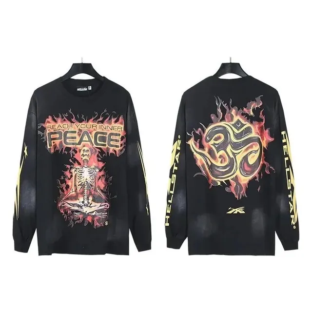 Hellstar Long Sleeve Tee Flame Om Skeleton