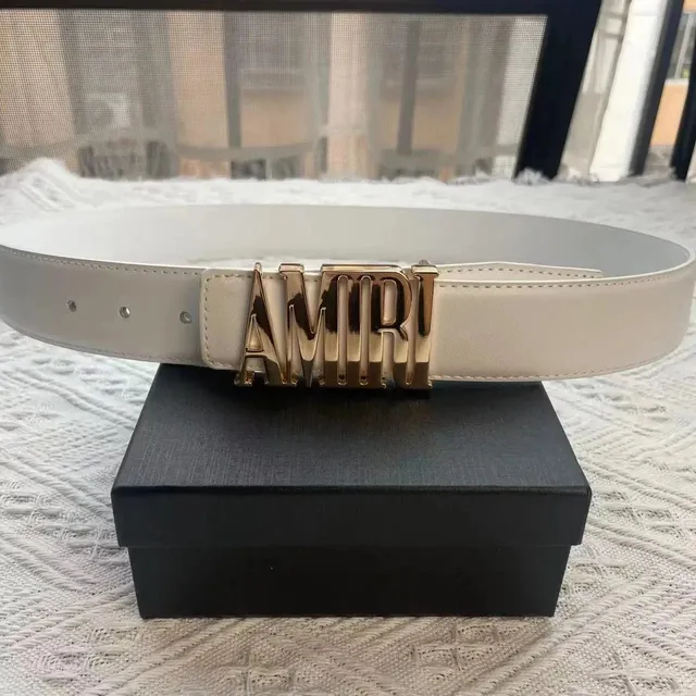 Amiri Logo Buckle Belt Gold Logo