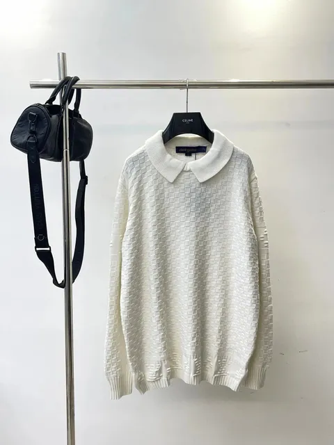 Louis Vuitton sweater white textured knit with collar