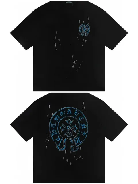 Chrome Hearts Graphic T-Shirt Blue Cross Logo with Splatter Print