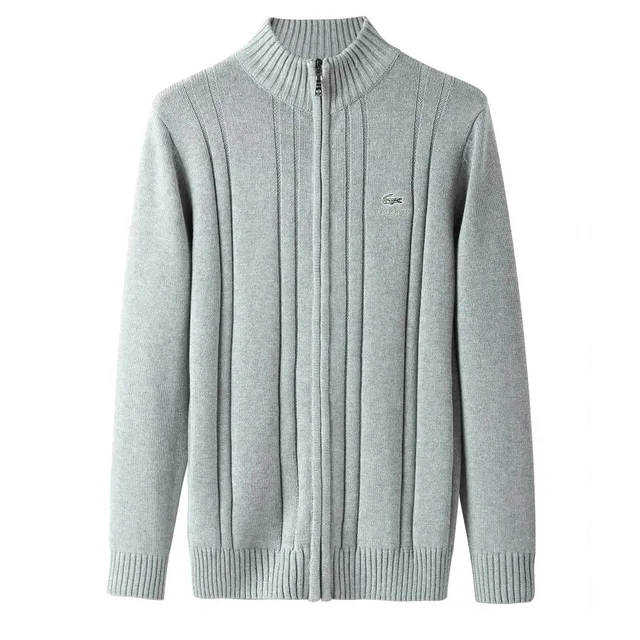 Lacoste Zip-Up Knit Sweater Ribbed