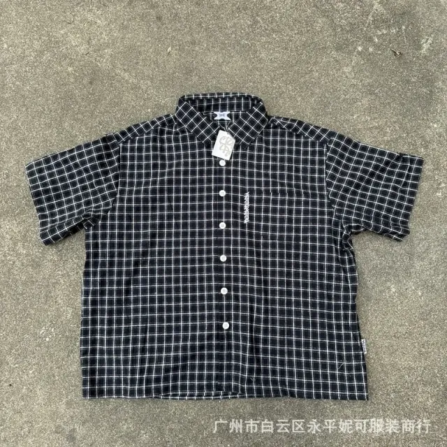 Mertra Short-Sleeve Button-Up Shirt Grid Check