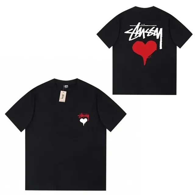 Stüssy Heart Logo Tee Black with Red and White Heart